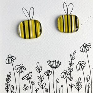2 bee Framed fused glass bee pebble picture wall art nature gift home decor nursery