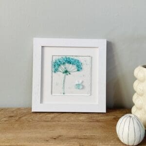 Framed fused glass bee flower picture wall hanging Cornwall garden gift