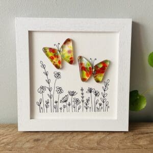 Framed fused glass butterflies wall hanging gift